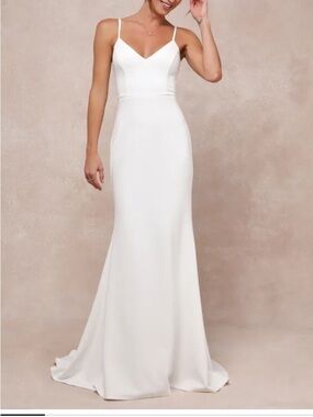 NWT Feeling of Forever White Sleeveless Mermaid Maxi Wedding Dress Button Bride